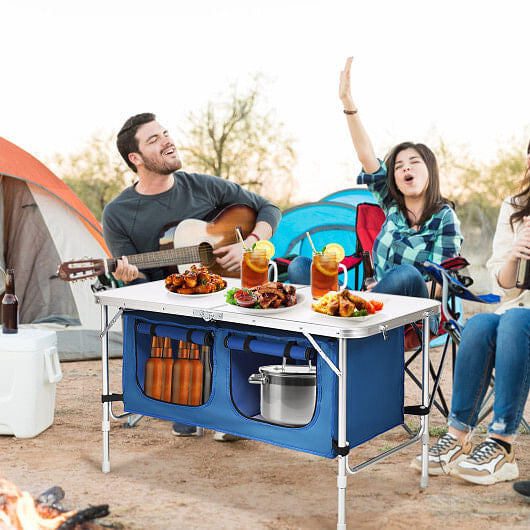 Height Adjustable Folding Camping Table-Gray-2
