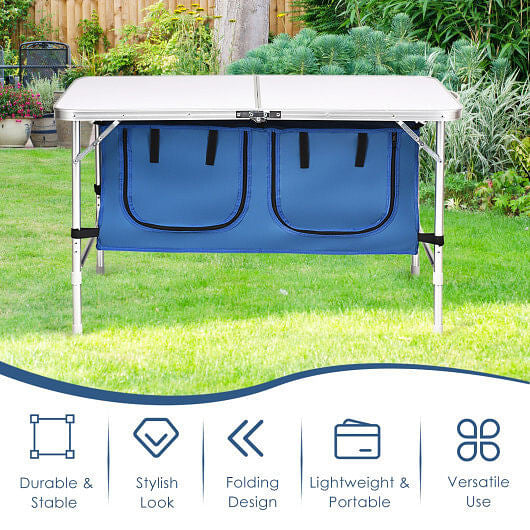 Height Adjustable Folding Camping Table-Gray-4