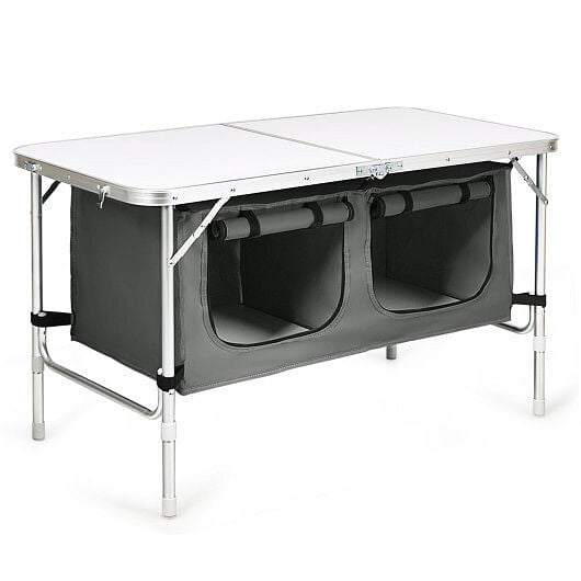 Height Adjustable Folding Camping Table-Gray-1
