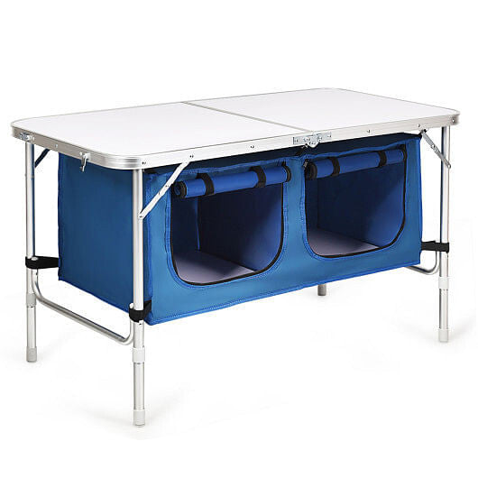 Height Adjustable Folding Camping Table-Gray-0